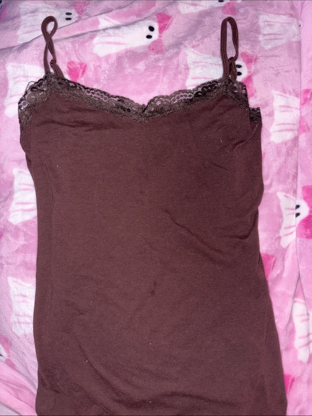 Dots Brown Lace-Trim Cotton Camisole